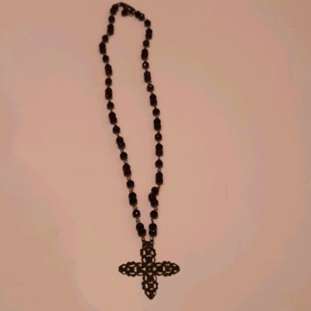 Beaded cross necklace scarlet red